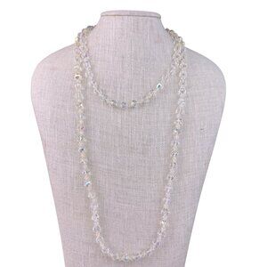 Vintage Womens Clear Crystal Necklace Faceted Beads Two-Strand